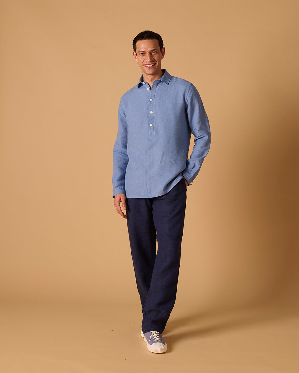 Midweight Linen Long Sleeve Smock Cornflower