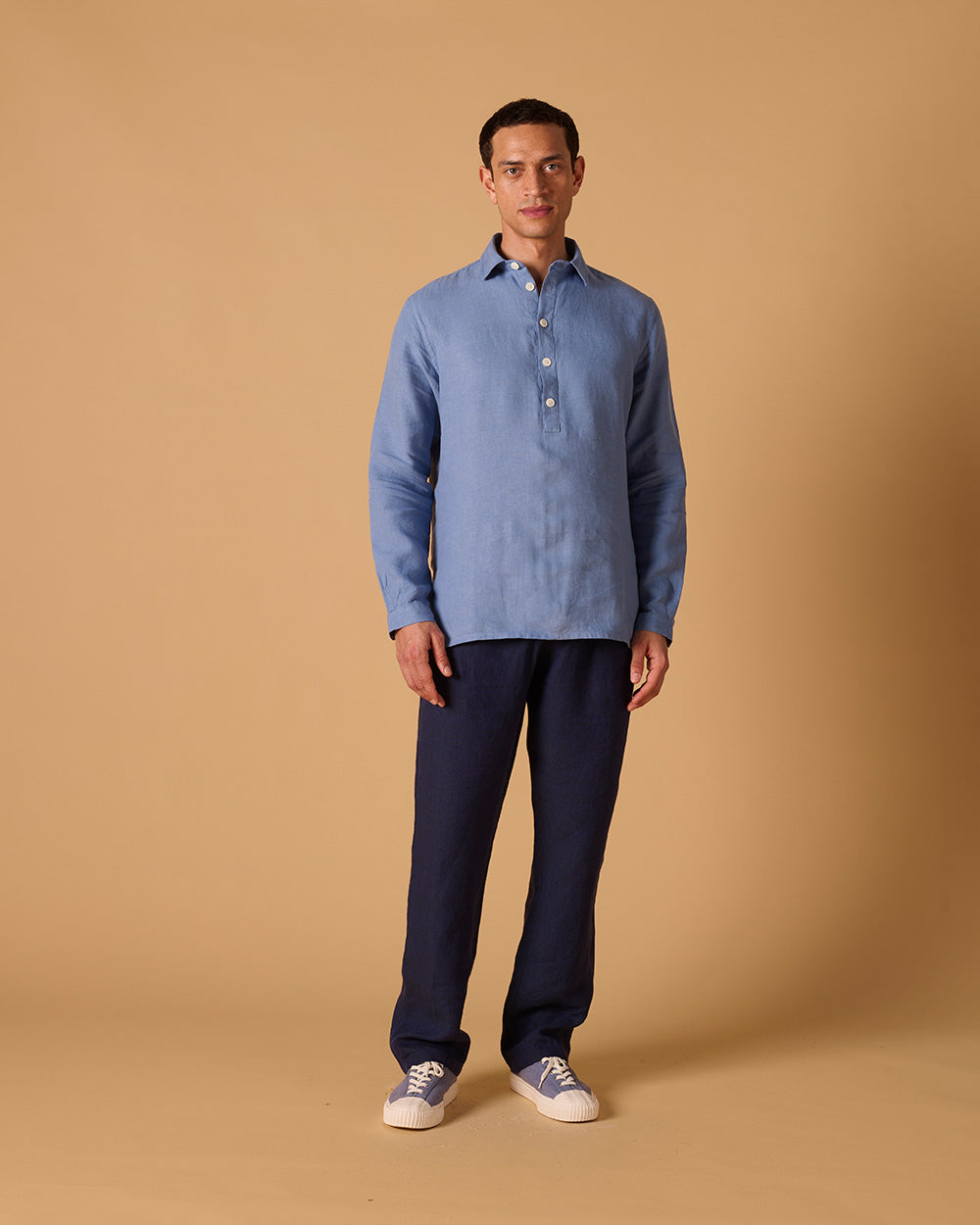 Midweight Linen Long Sleeve Smock Cornflower