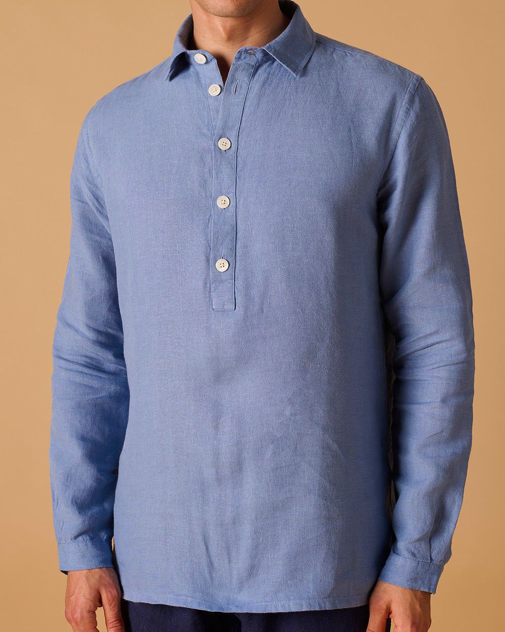 Midweight Linen Long Sleeve Smock Cornflower