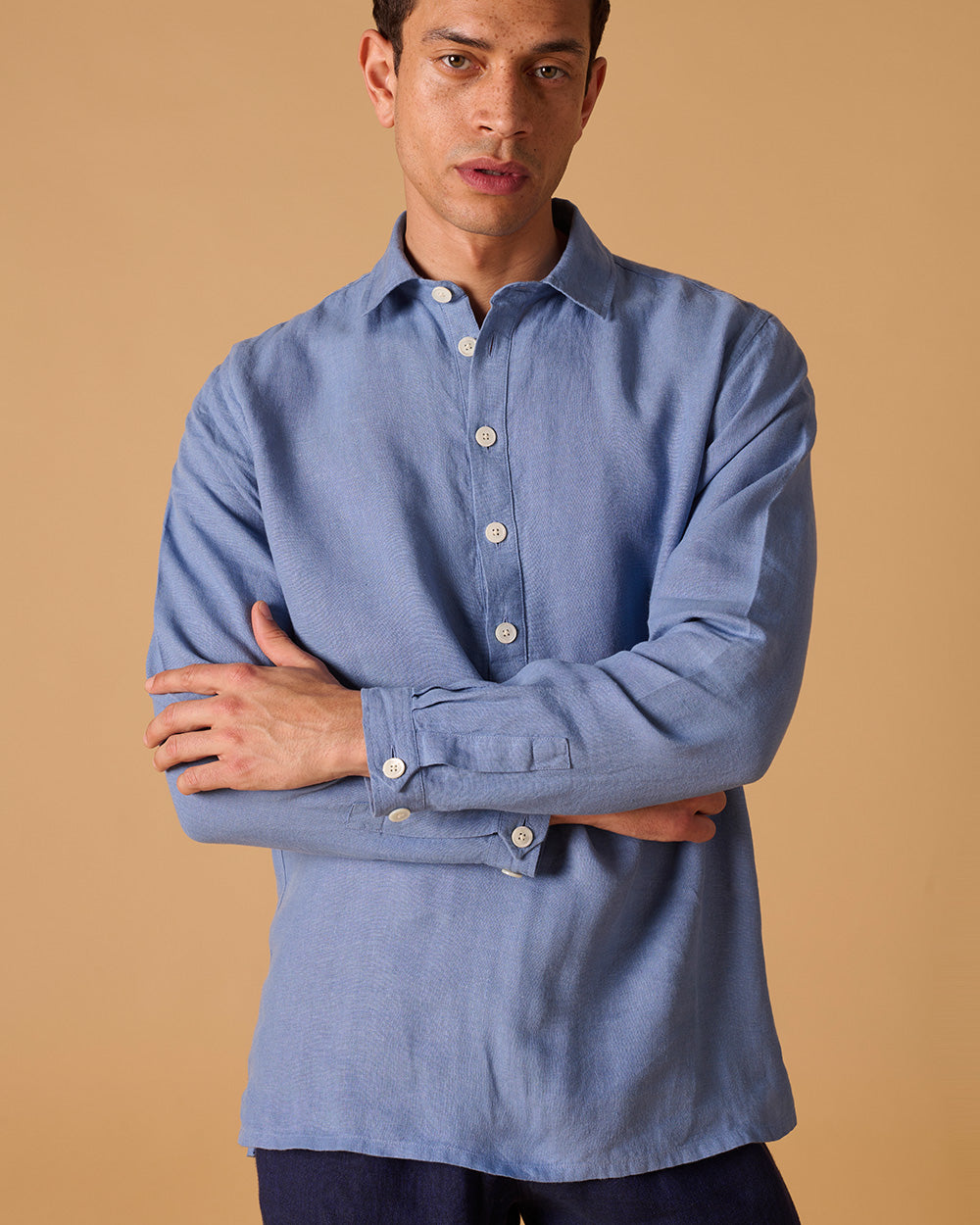 Midweight Linen Long Sleeve Smock Cornflower