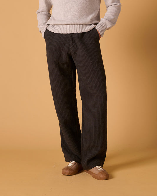 Midweight Linen Wide Leg Trouser Steel Chambray