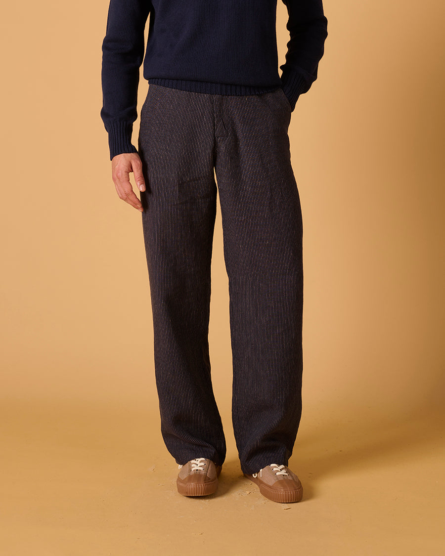 Wide Leg Trouser Navy Chalk Stripe