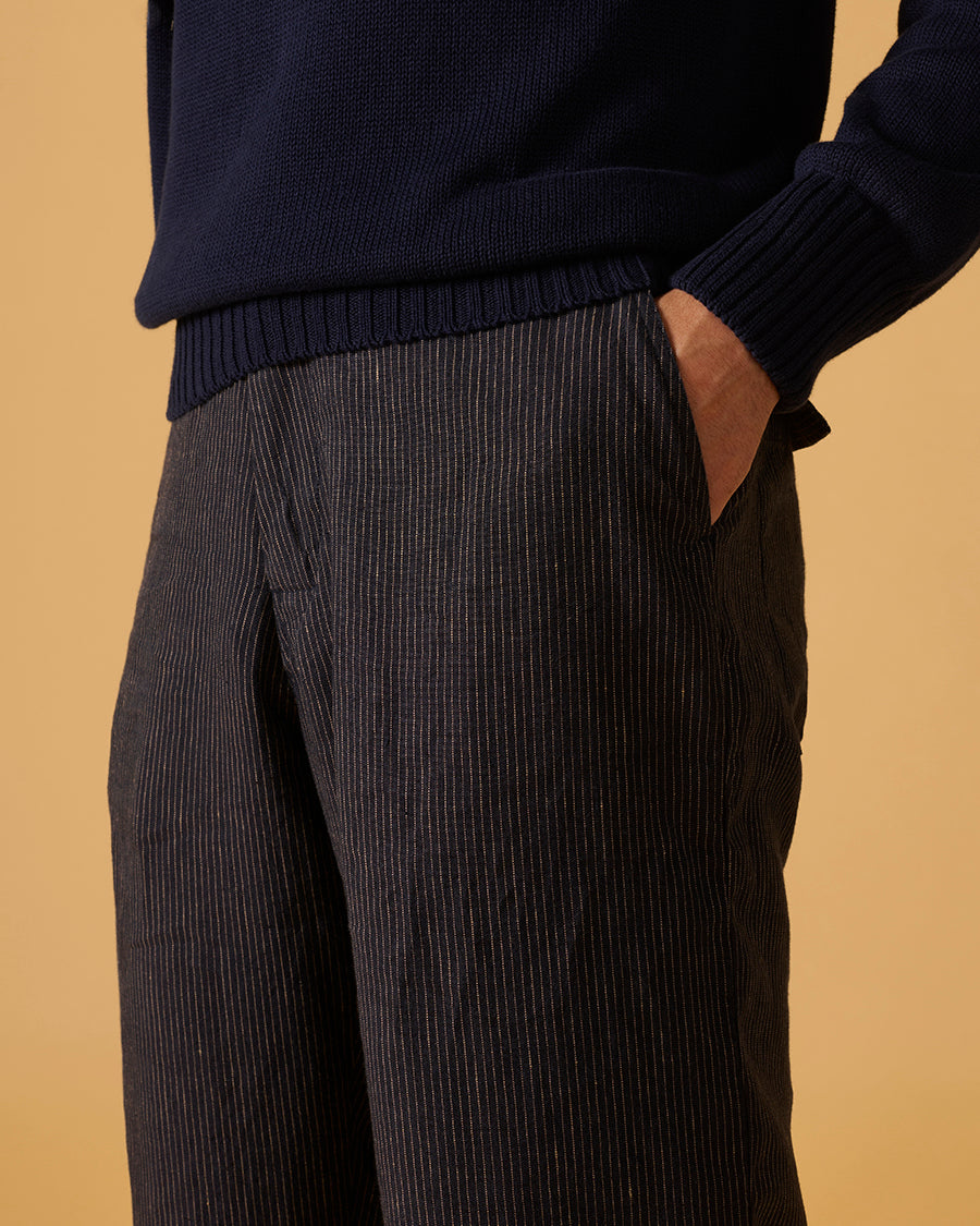 Wide Leg Trouser Navy Chalk Stripe