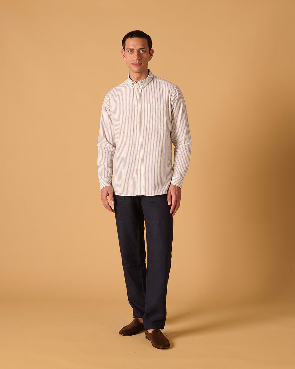 Organic Cotton Button Down Shirt Cloud Double Stripe