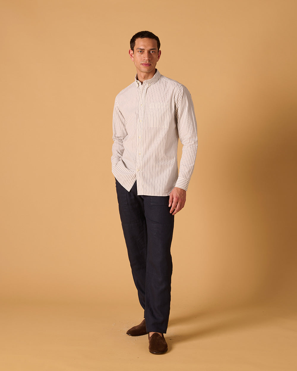 Organic Cotton Button Down Shirt Cloud Double Stripe