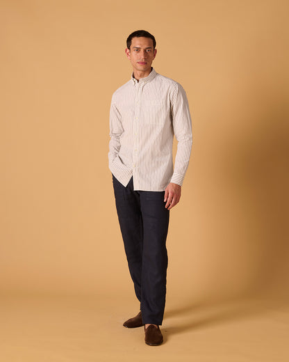 Organic Cotton Button Down Shirt Cloud Double Stripe