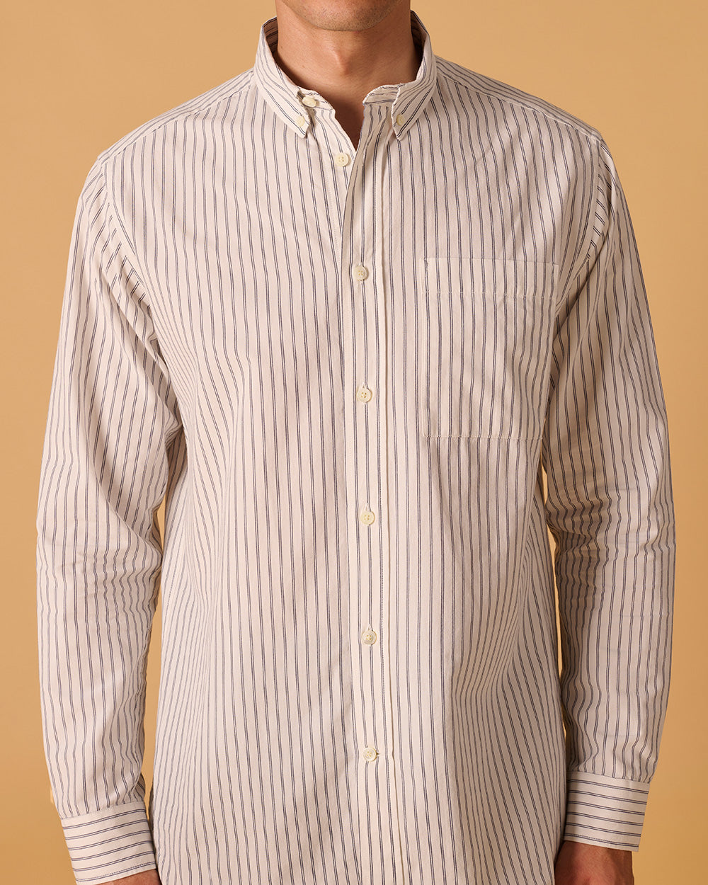 Organic Cotton Button Down Shirt Cloud Double Stripe