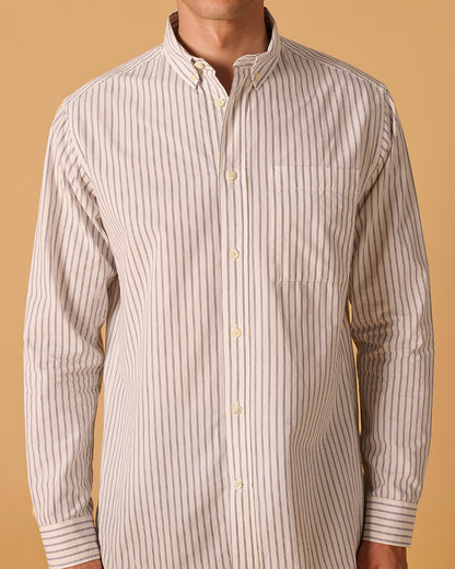 Organic Cotton Button Down Shirt Cloud Double Stripe