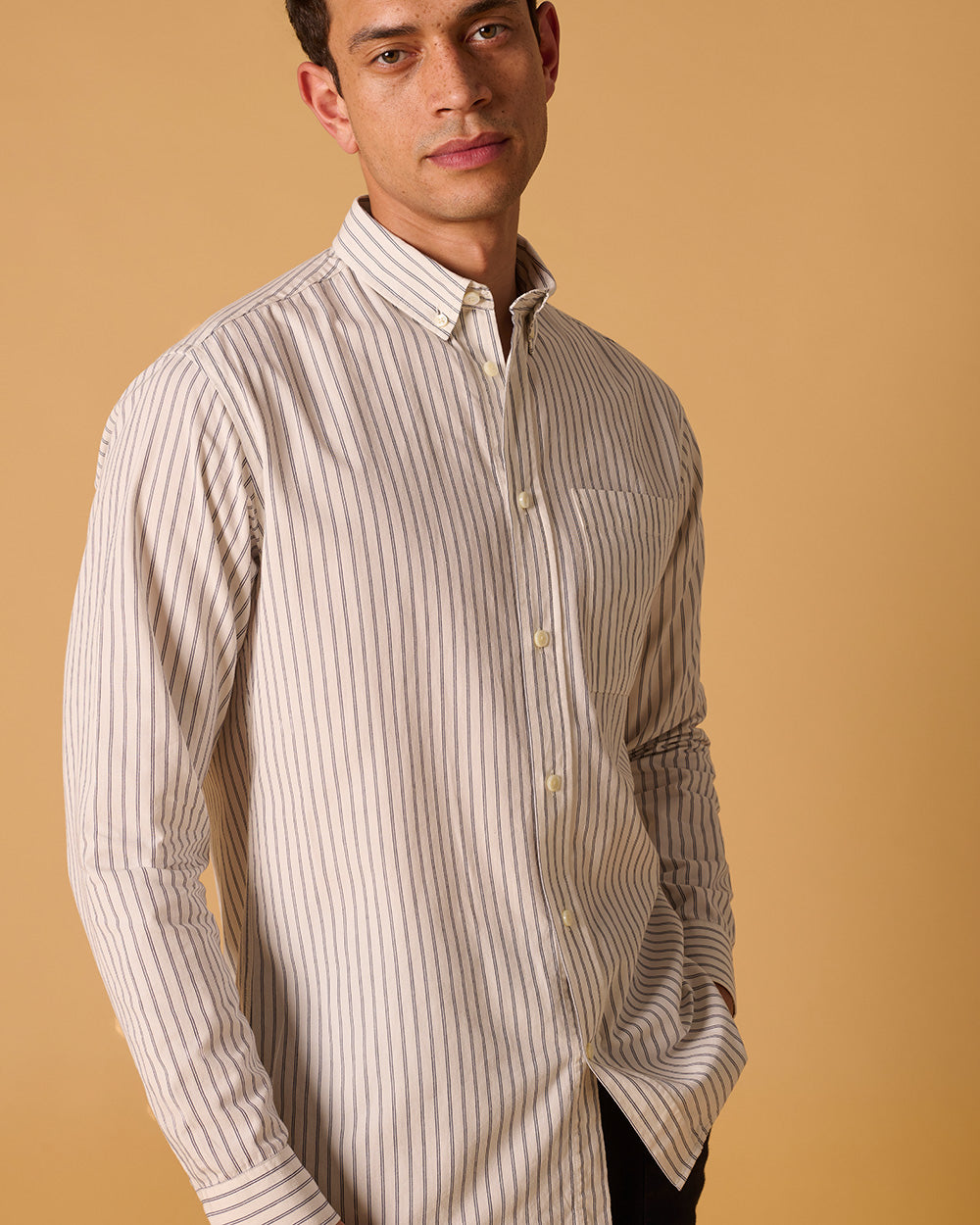 Organic Cotton Button Down Shirt Cloud Double Stripe