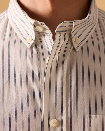 Organic Cotton Button Down Shirt Cloud Double Stripe