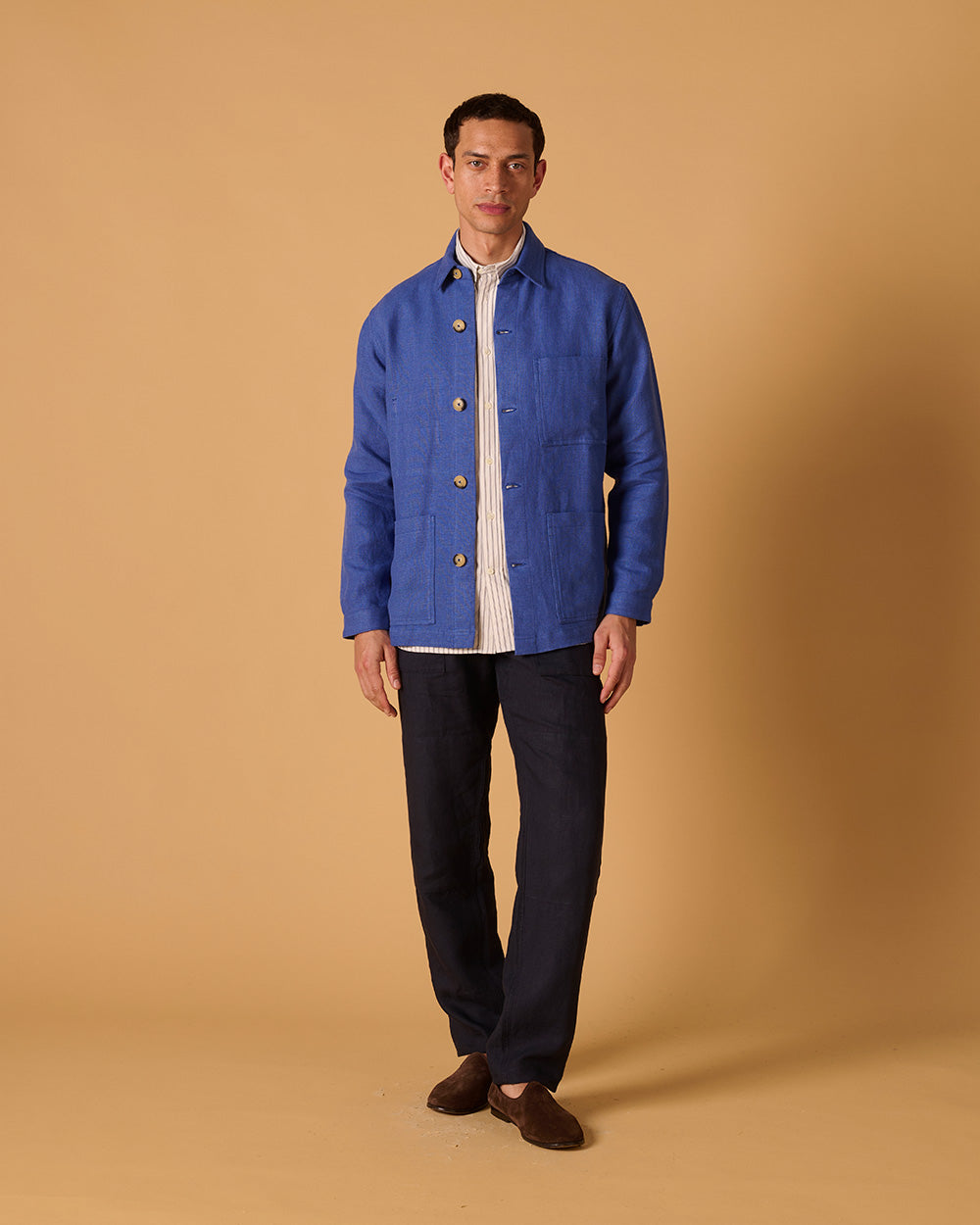 Midweight Linen Railway Jacket Indigo