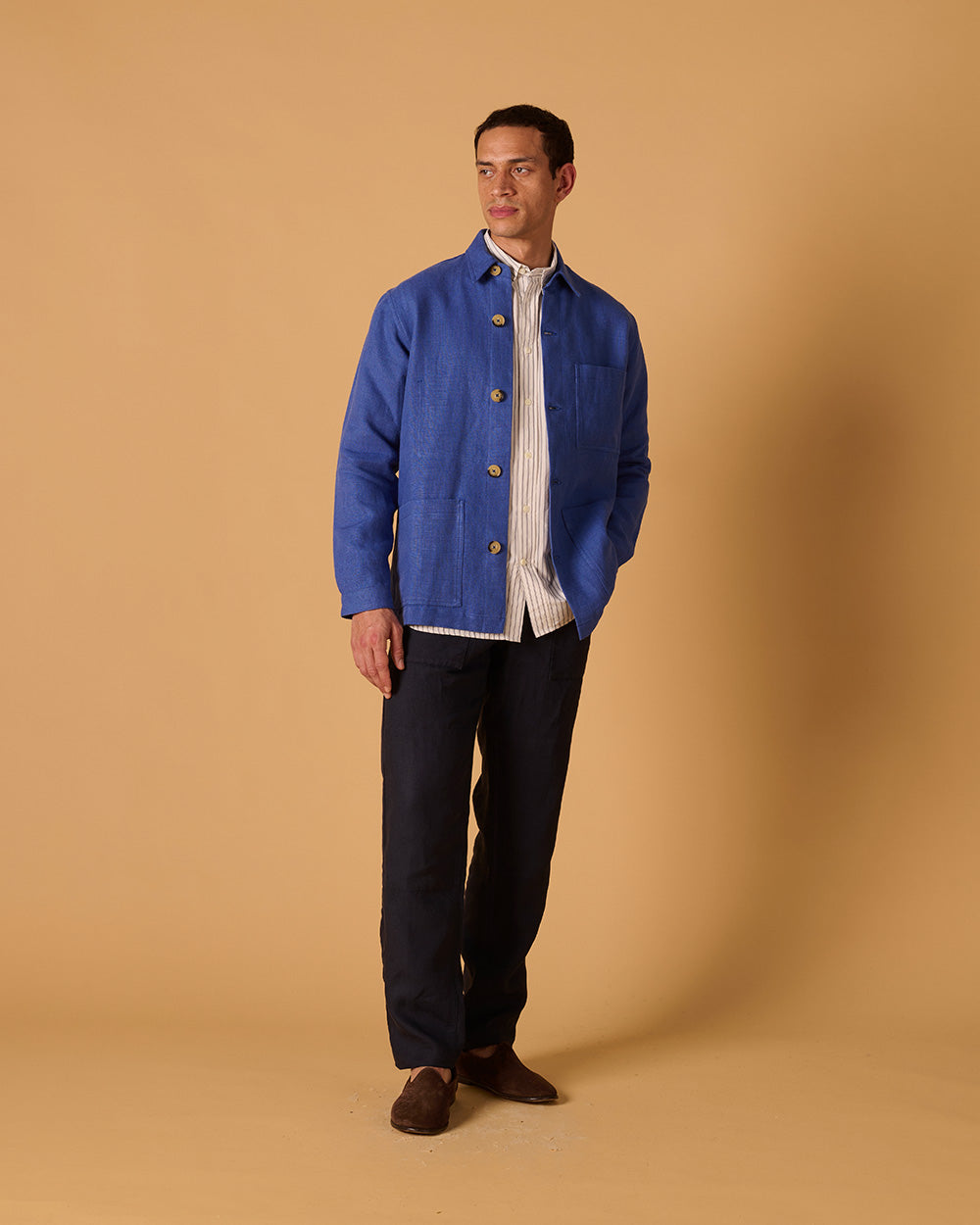 Midweight Linen Railway Jacket Indigo
