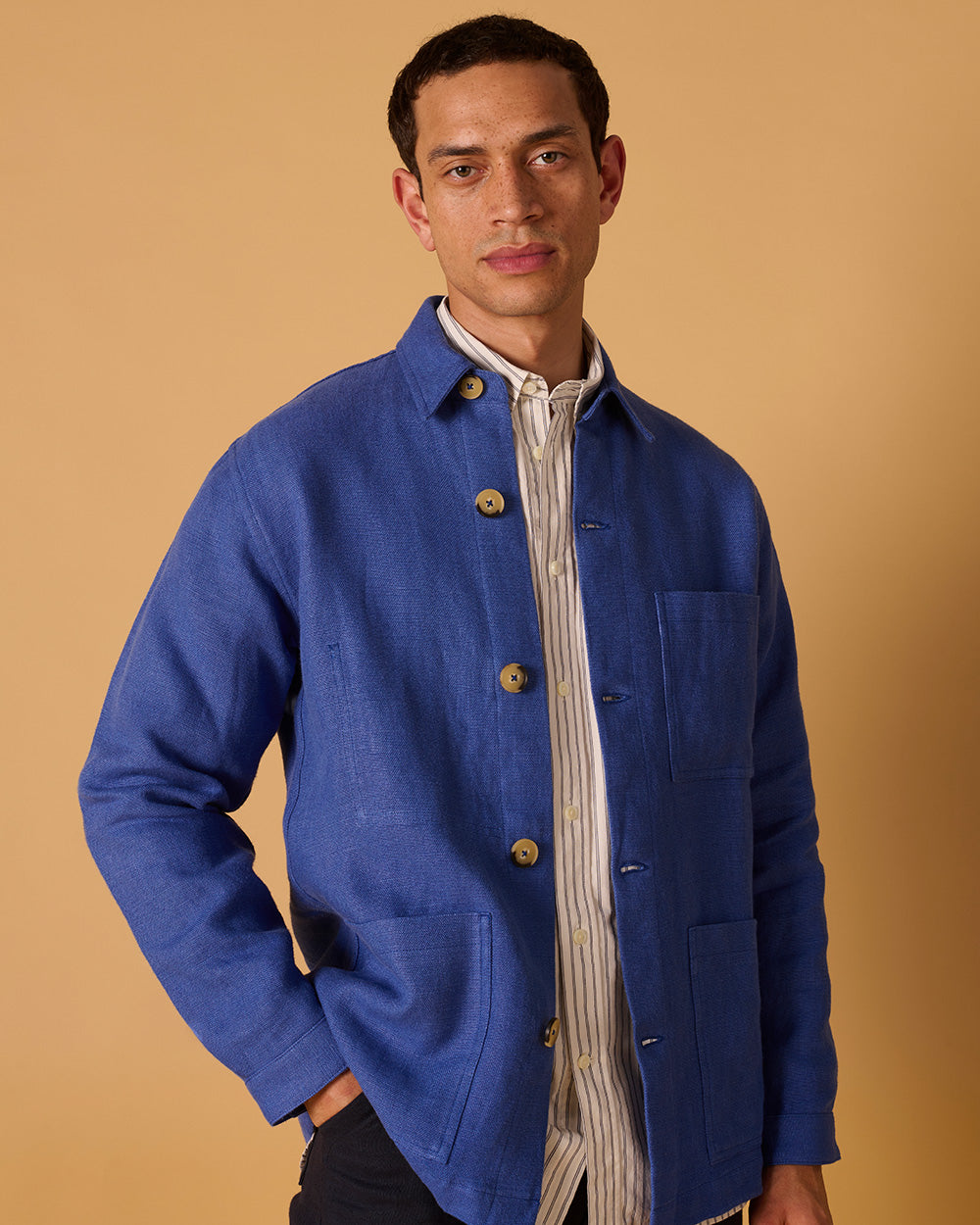Midweight Linen Railway Jacket Indigo