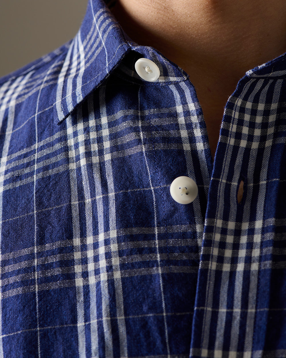 Heavy Linen Long Sleeve Utility Overshirt Bevington Check