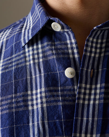 Heavy Linen Long Sleeve Utility Overshirt Bevington Check