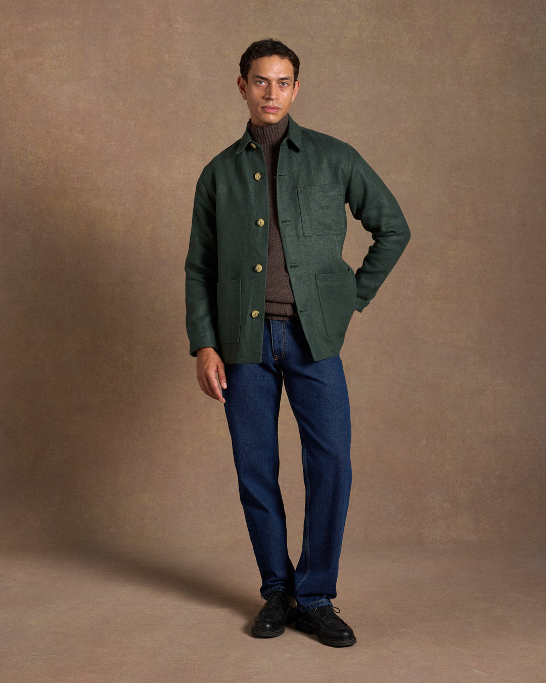Heavy Linen Railway Jacket Forest Green