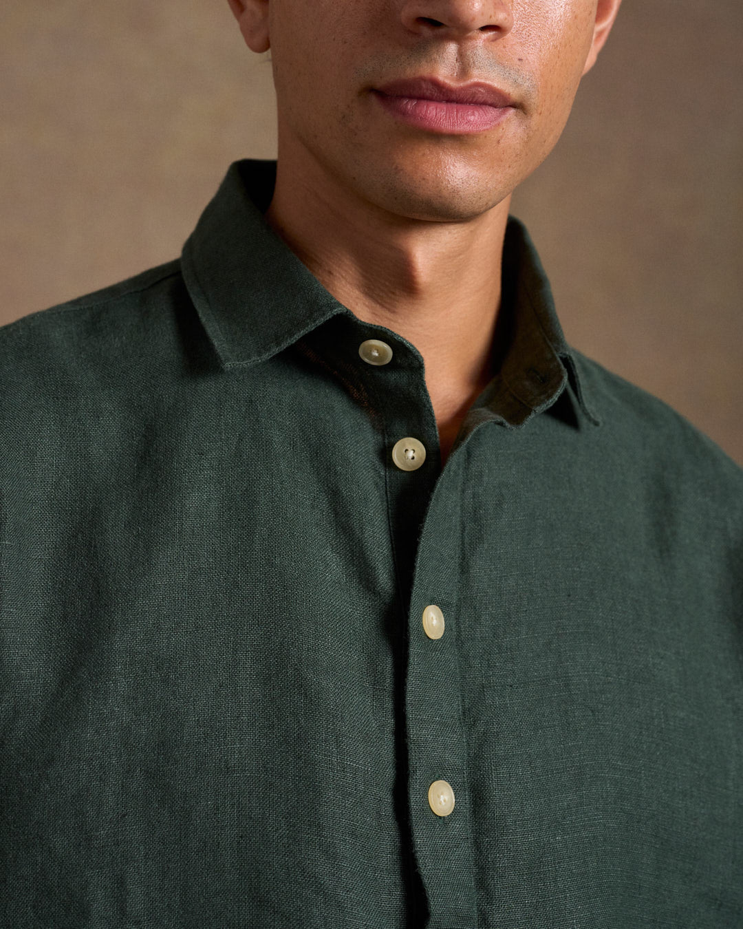 Heavy Linen Long Sleeve Smock Forest Green