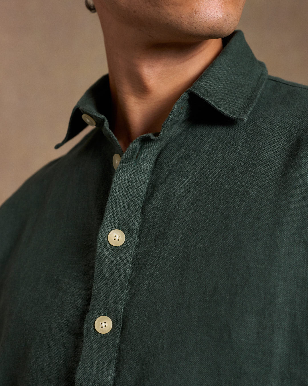 Heavy Linen Long Sleeve Smock Forest Green