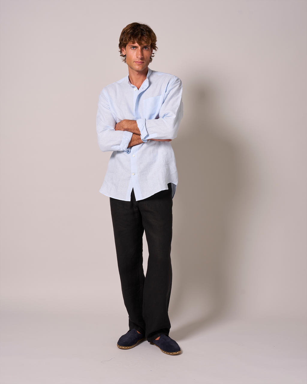 Linen Western Shirt Sky Blue
