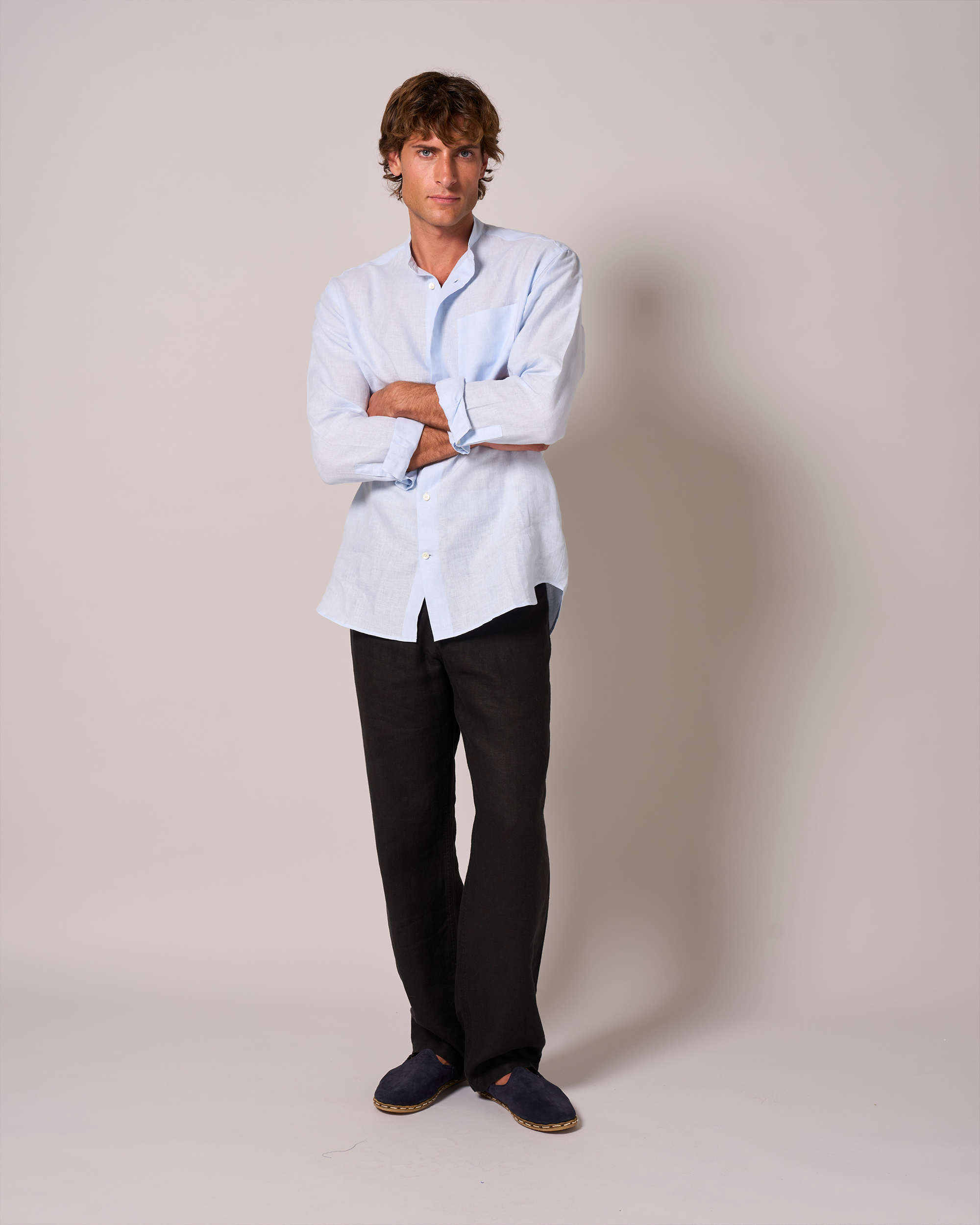 Linen Western Shirt Sky Blue