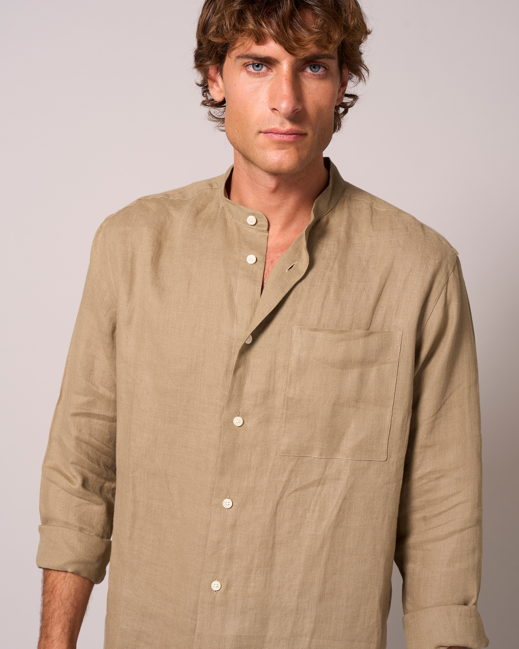 Linen Grandpa Shirt Light Khaki