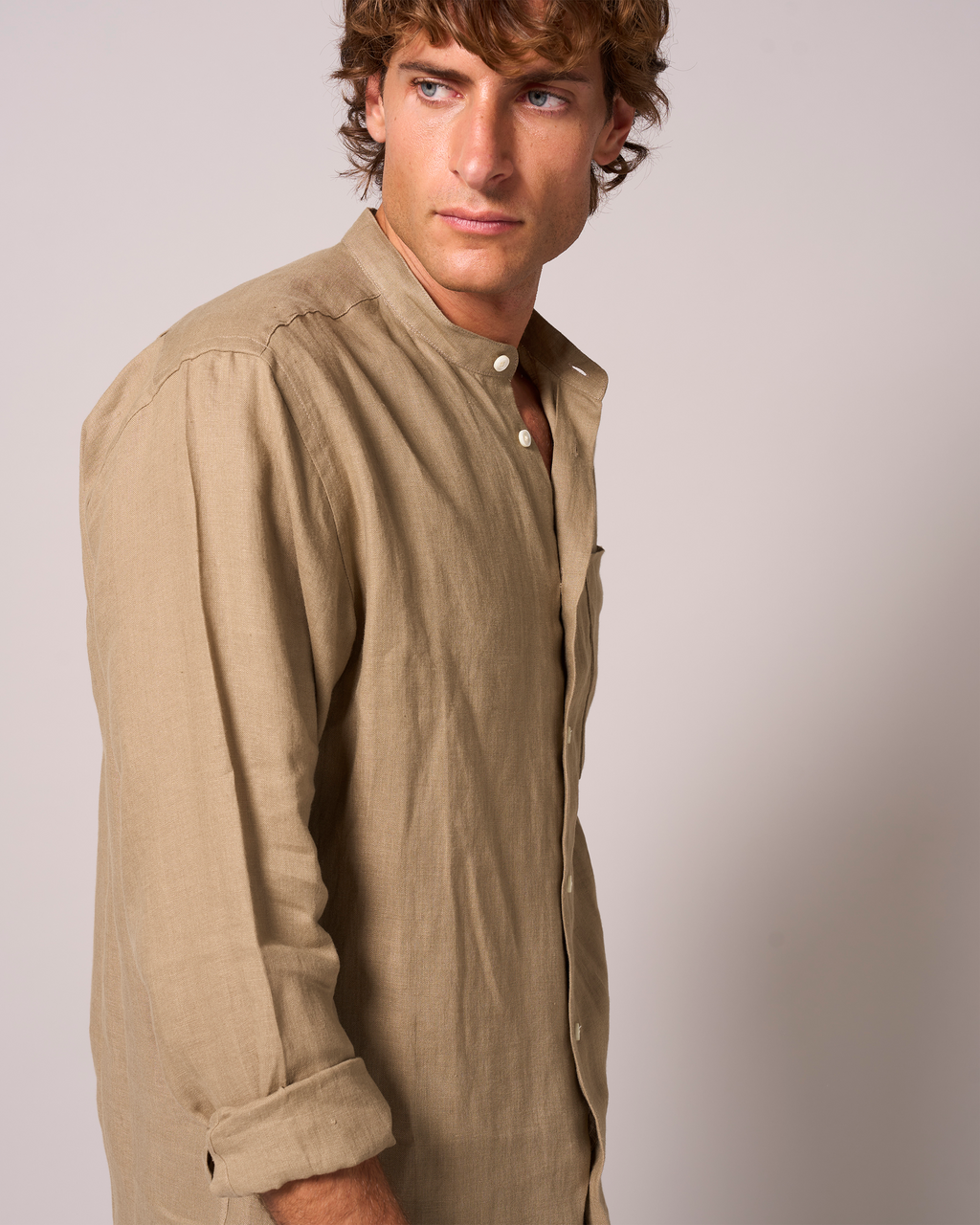Linen Grandpa Shirt Light Khaki