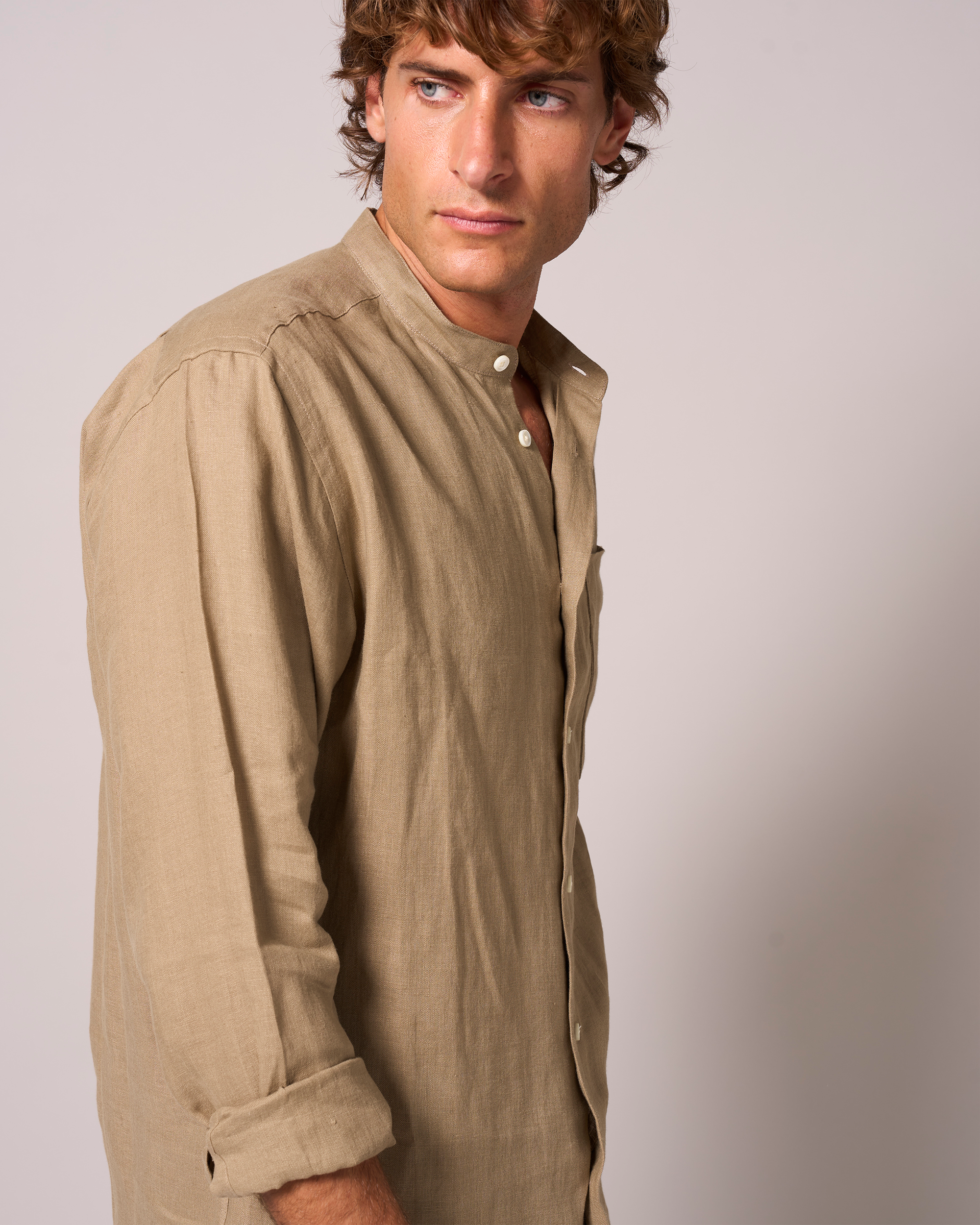 Linen Grandpa Shirt Light Khaki