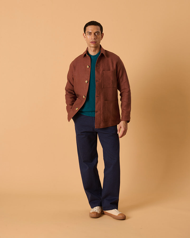 Midweight Linen Railway Jacket Cinnamon