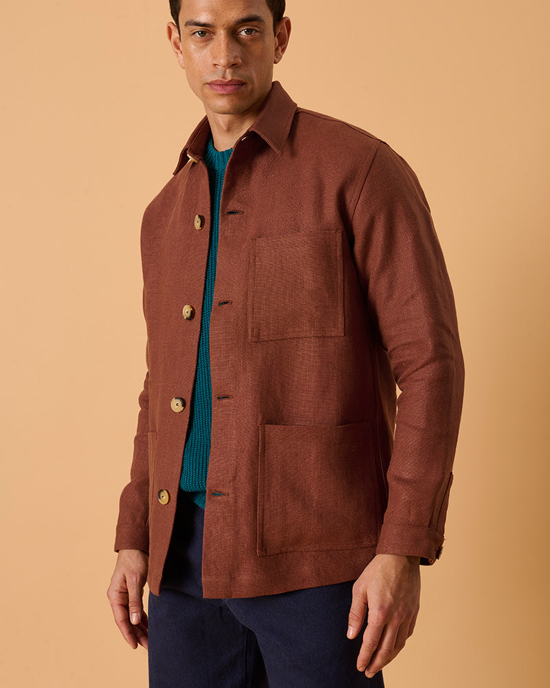 Midweight Linen Railway Jacket Cinnamon