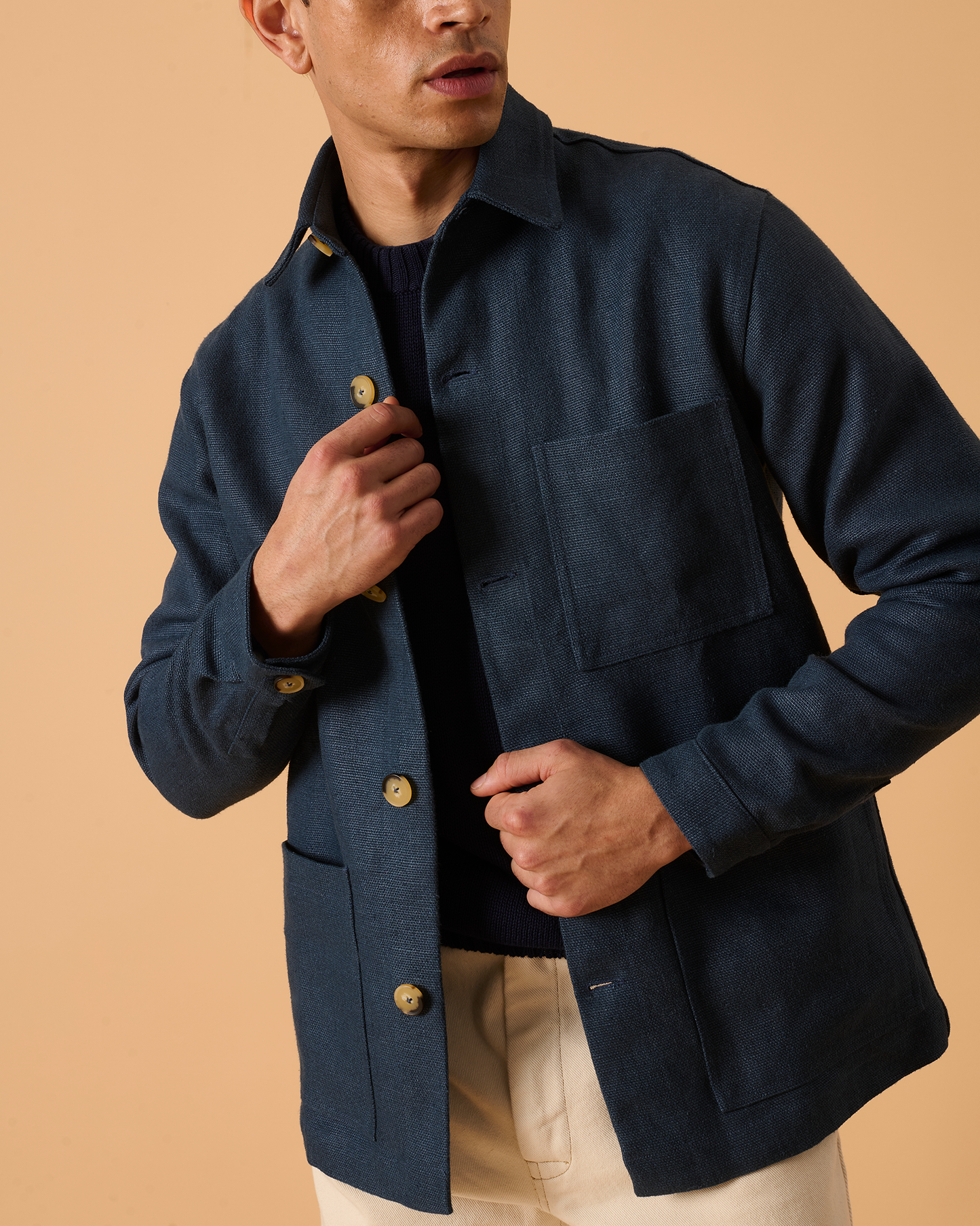Heavy Linen Railway Jacket French Blue