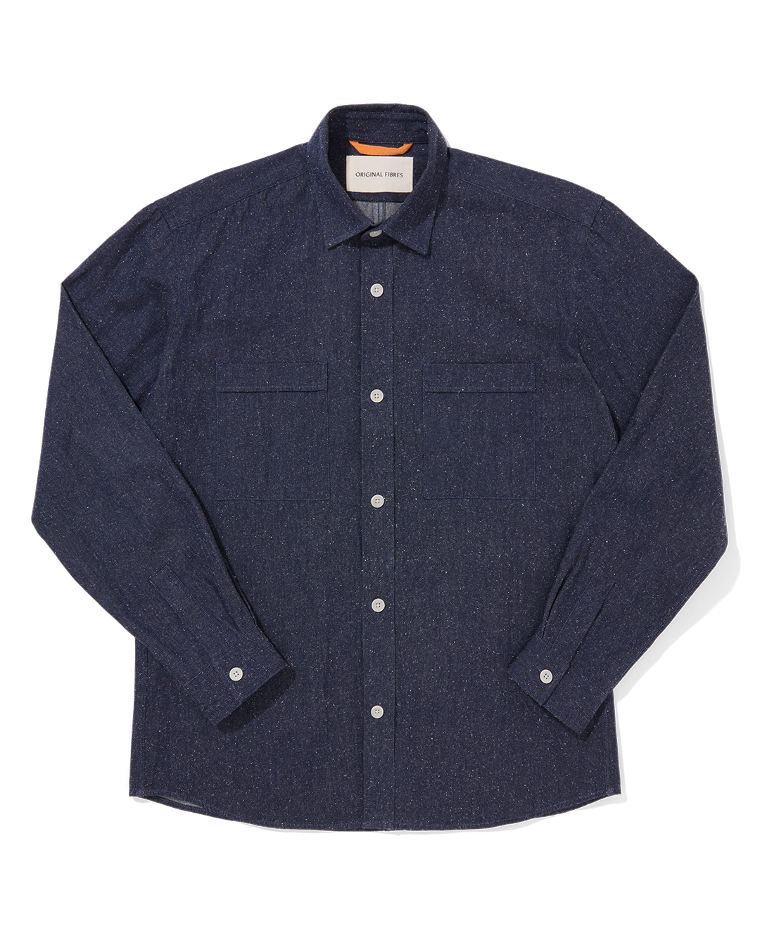 Cotton/Silk Long Sleeve Utility Overshirt Noil Denim