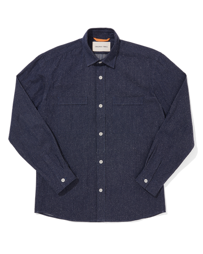 Cotton/Silk Long Sleeve Utility Overshirt Noil Denim
