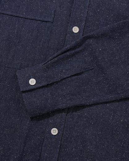 Cotton/Silk Long Sleeve Utility Overshirt Noil Denim