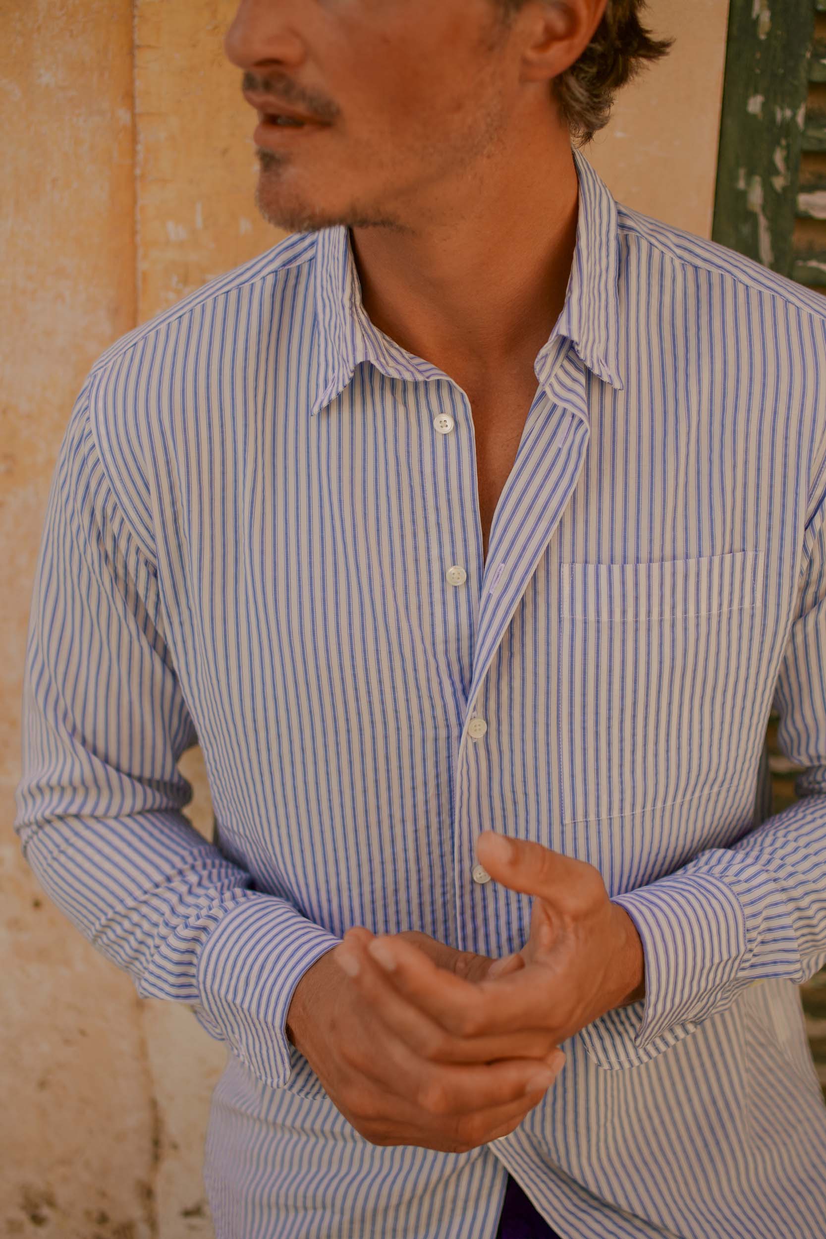 Tencel Button Down Signature Shirt Blue Stripe