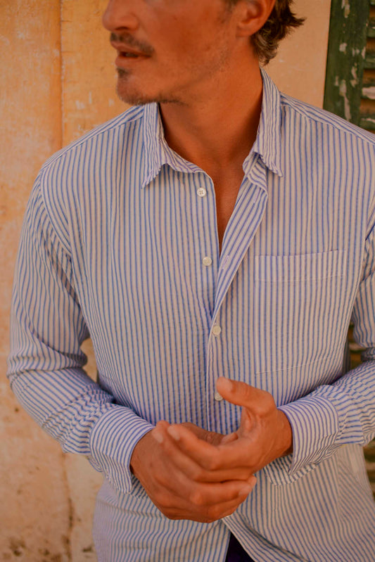Tencel Button Down Signature Shirt Blue Stripe