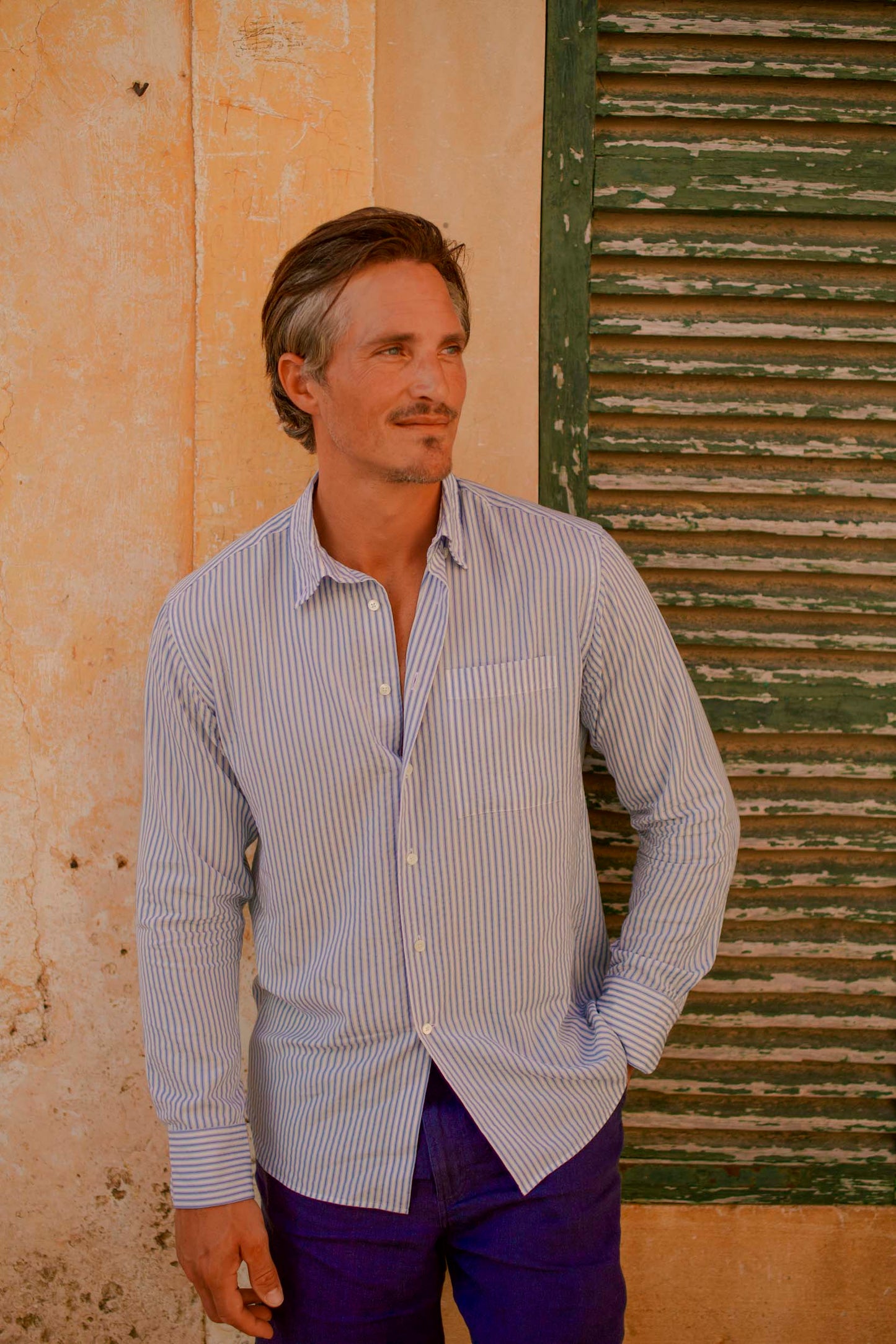 Tencel Button Down Signature Shirt Blue Stripe