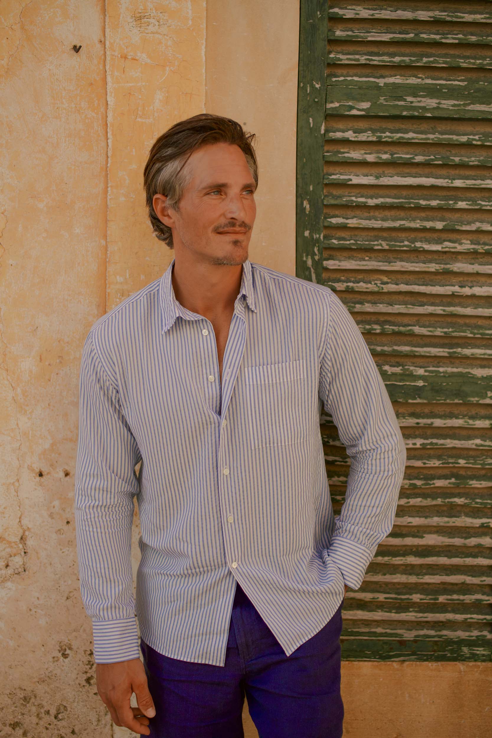 Tencel Button Down Signature Shirt Blue Stripe