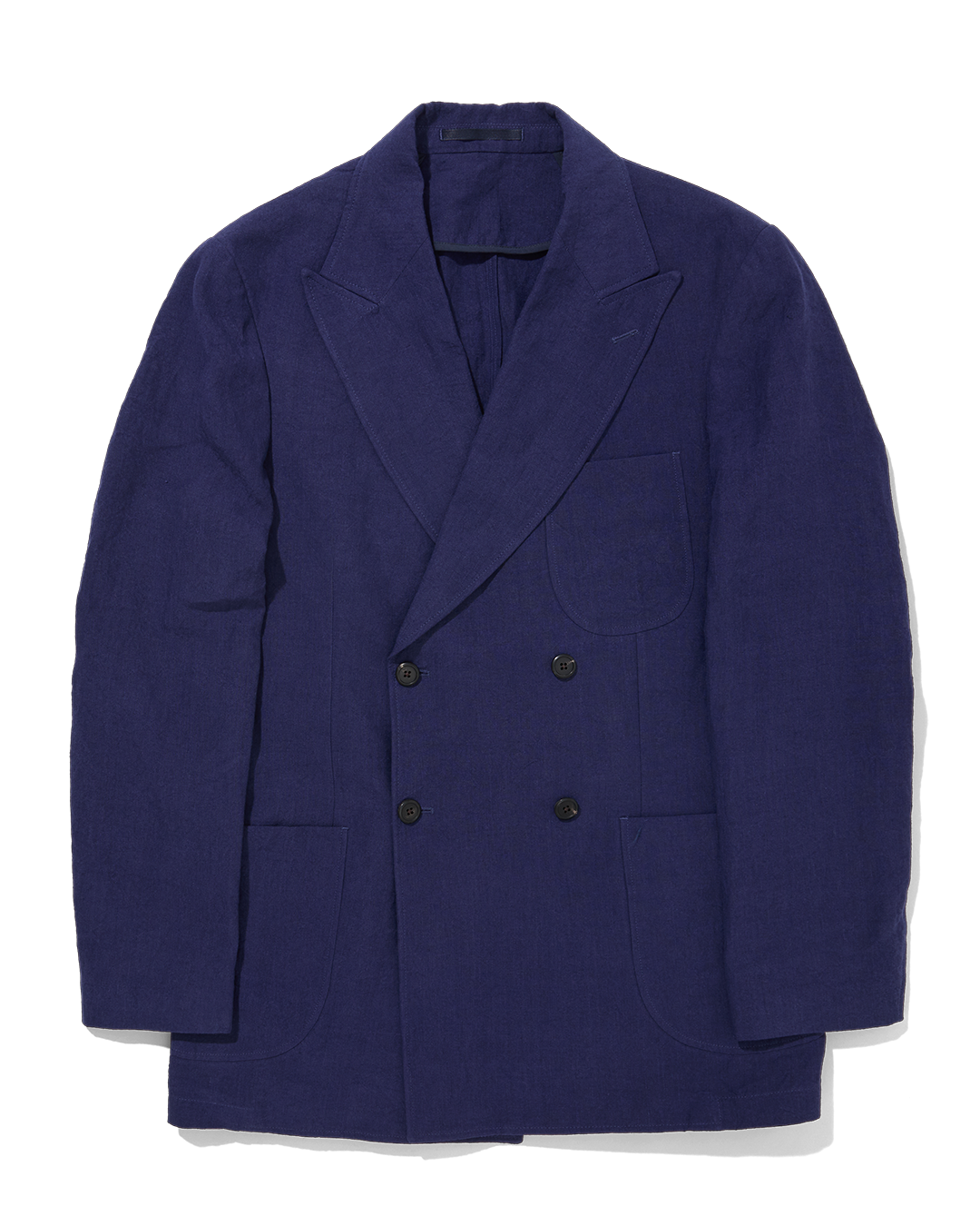 Laundered Linen Double Breasted Suit Navy Blue