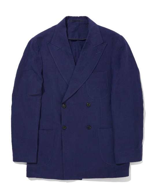 Laundered Linen DB Suit Jacket Navy Blue
