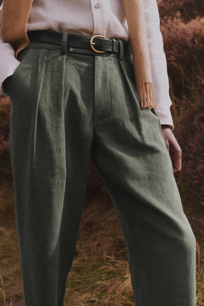 Double Pleated Trouser Dusty Green