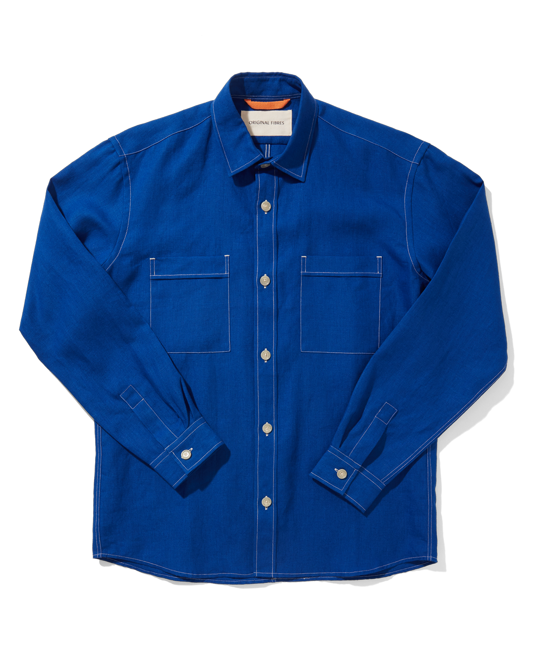 Linen Long Sleeve Utility Overshirt French Blue