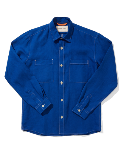 Linen Long Sleeve Utility Overshirt French Blue