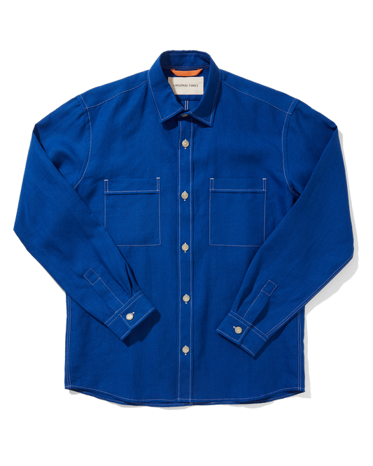 Linen Long Sleeve Utility Overshirt French Blue