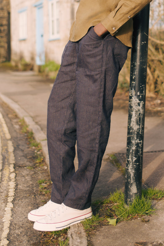 Patch Pocket Trouser Navy Chalk Stripe