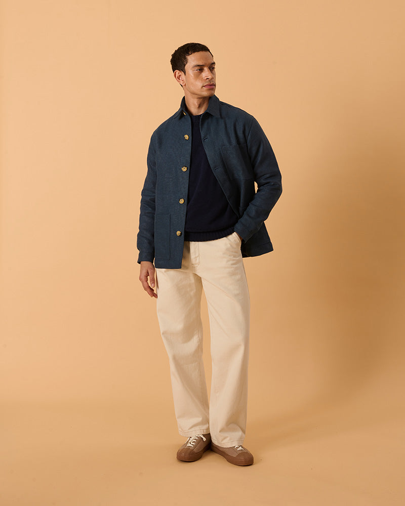 Heavy Linen Railway Jacket French Blue