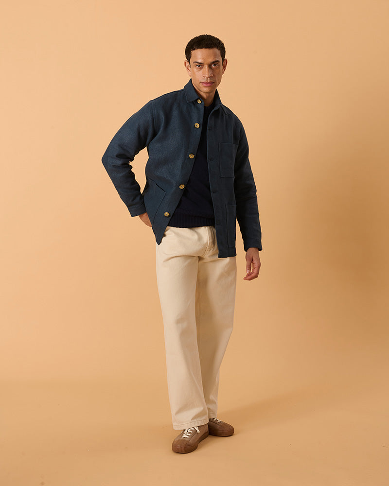 Heavy Linen Railway Jacket French Blue