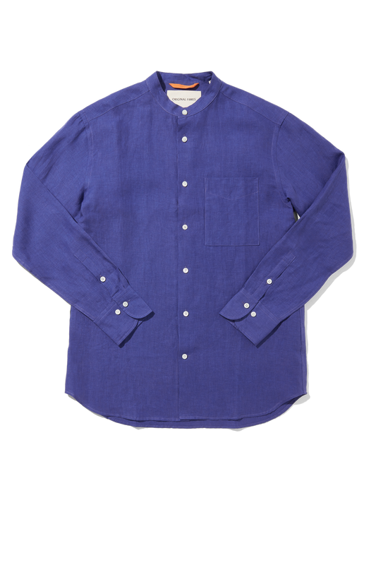 Midweight Linen Grandpa Shirt Klein Blue