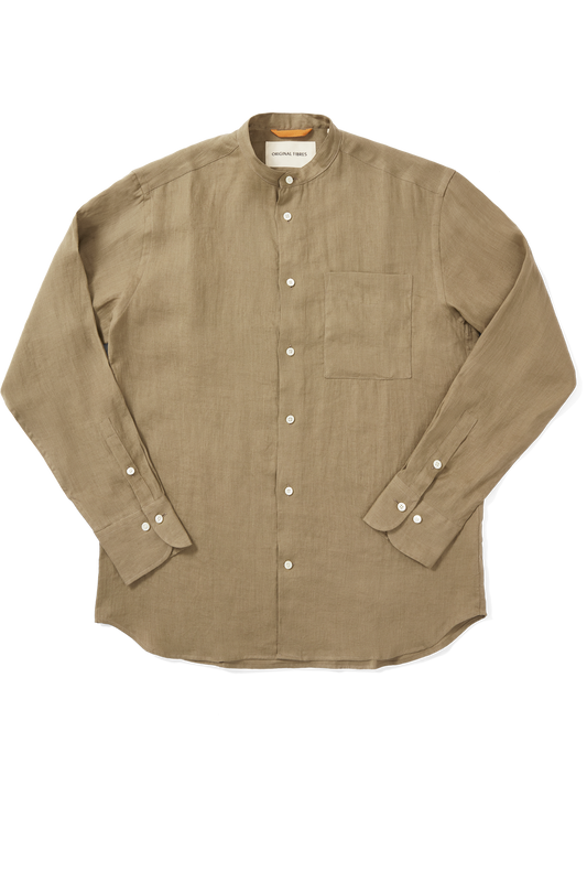 Midweight Linen Grandpa Shirt Light Khaki