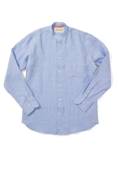Midweight Linen Grandpa Shirt Light Blue Yarn-Dye