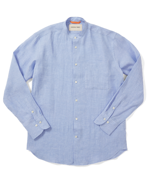 Linen Grandpa Shirt Light Blue Yarn-Dye